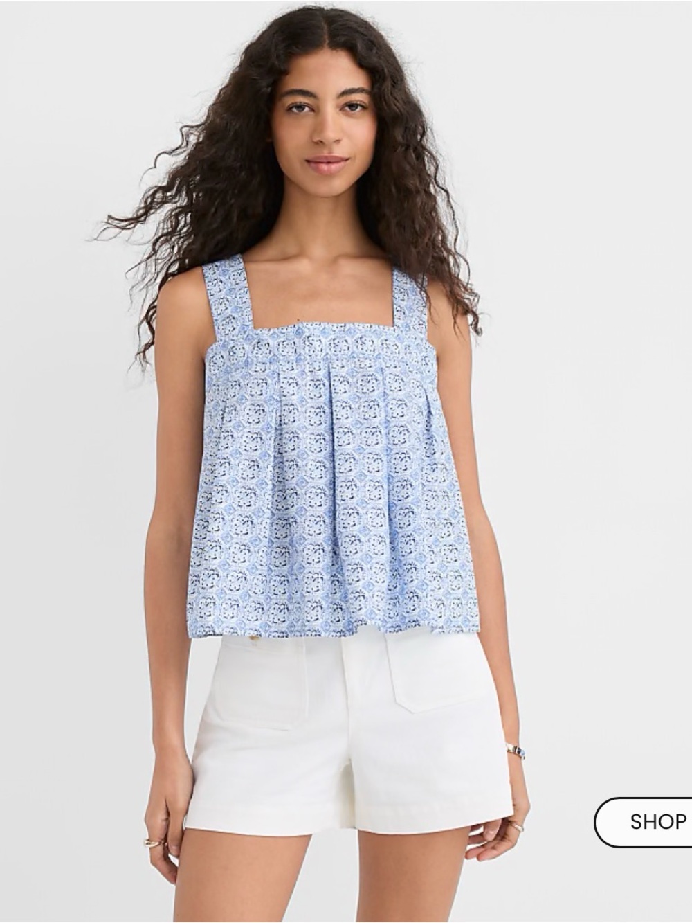 NWT! LOFT Mosaic Poplin Tie Back Pleated Tank Top - Picture 3 of 9